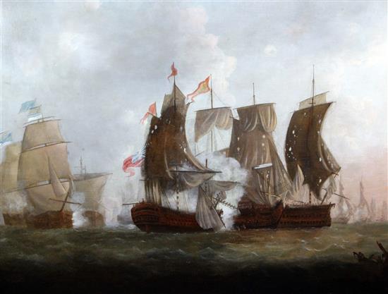 Follower of William Knell (c.1808-1875) A naval battle 33 x 44in.
